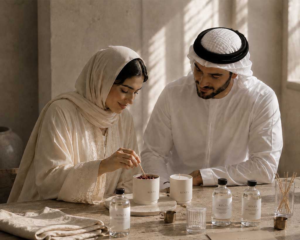 Couple enjoying a candle making workshop in Dubai