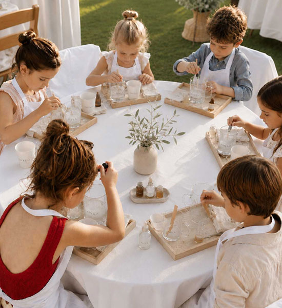 Children creating handmade candles at Studio Kinza Dubai