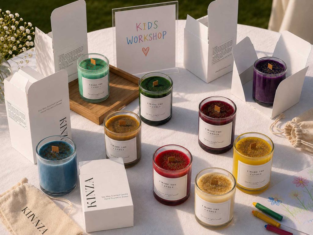 Handmade candles created during kids workshop in Dubai