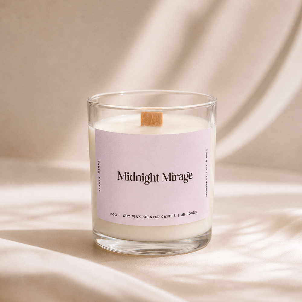 Studio Kinza Midnight Mirage jasmine and oud soy candle in glass jar