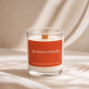 Studio Kinza My Boss Is A Psycho lavender and amber soy candle in glass jar
