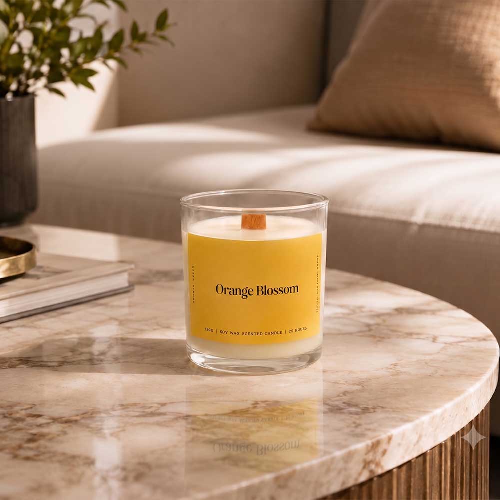 Orange Blossom candle living room decor by Studio Kinza Dubai