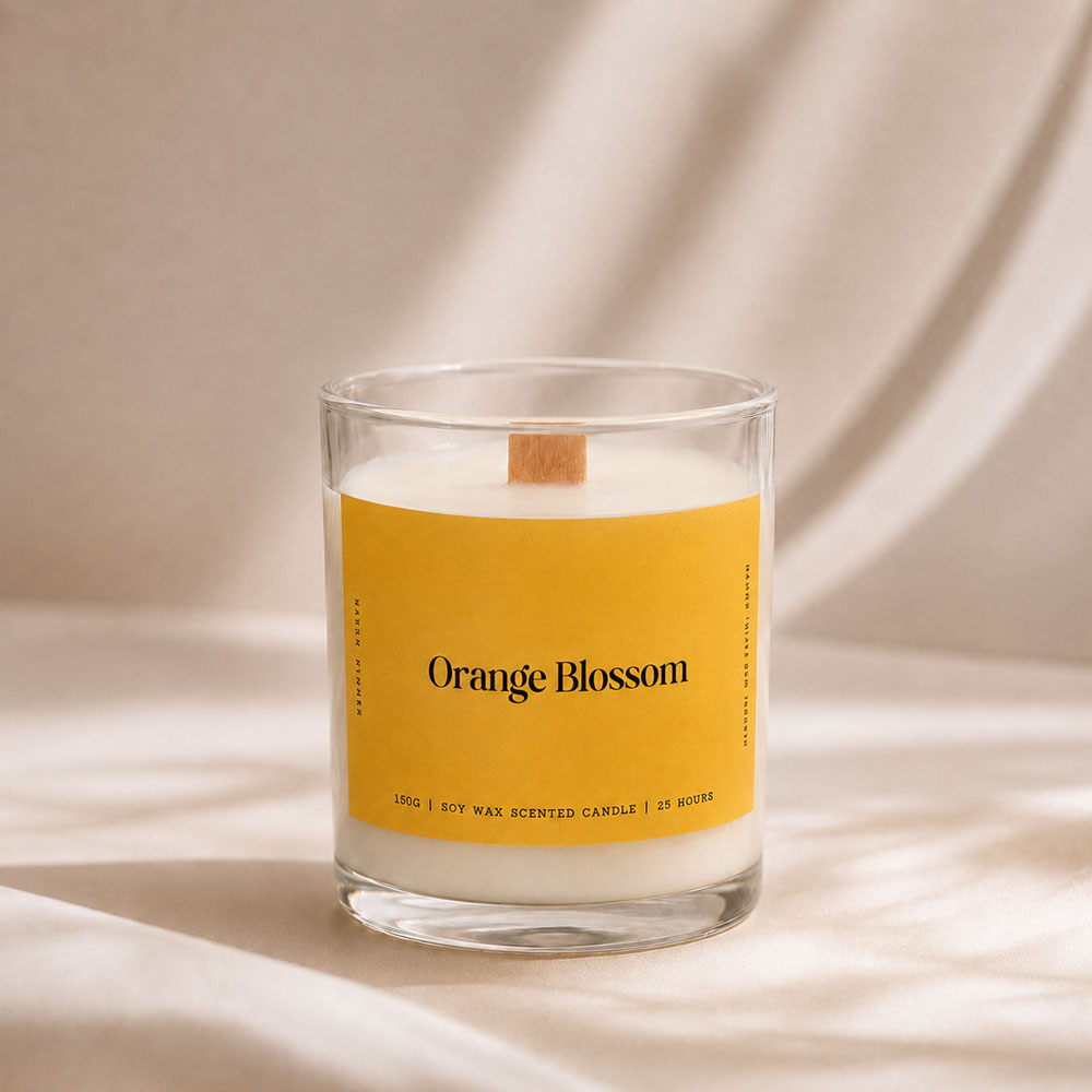 Studio Kinza Orange Blossom citrus soy candle in glass jar
