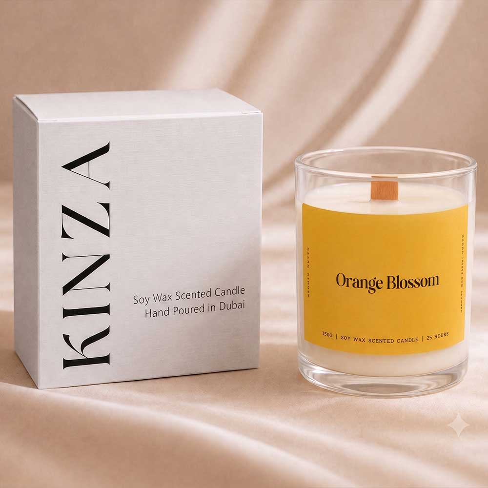 Orange Blossom Studio Kinza candle gift box packaging