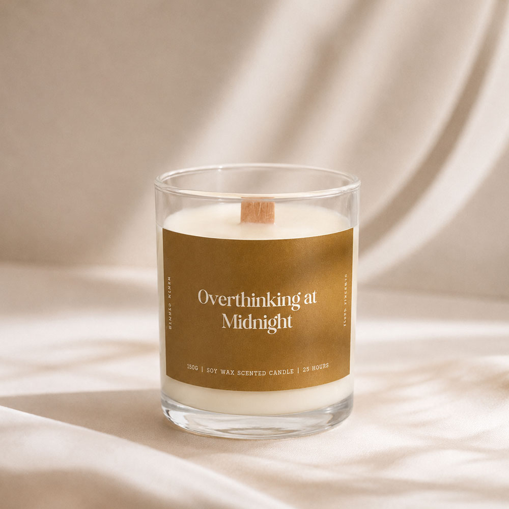 Studio Kinza Overthinking At Midnight cinnamon soy candle in glass jar