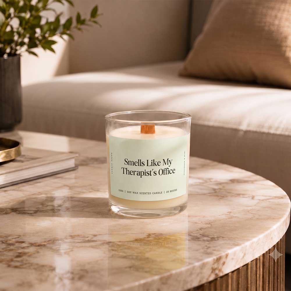 Smells Like My Therapist's Office candle living room decor by Studio Kinza Dubai