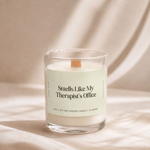 Studio Kinza Smells Like My Therapist's Office eucalyptus soy candle in glass jar