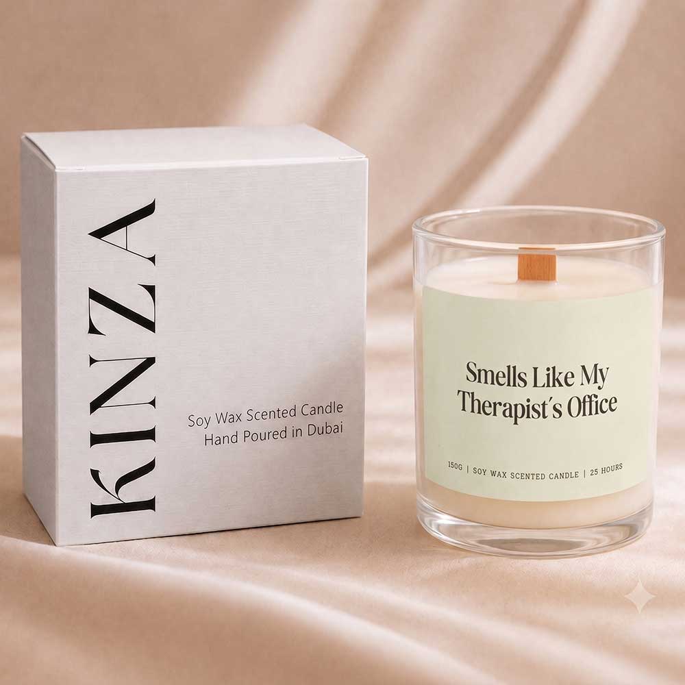 Smells Like My Therapist's Office Studio Kinza candle gift box packaging