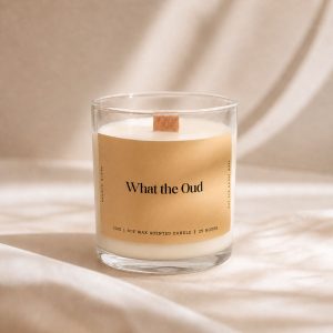 Studio Kinza What The Oud oud and amber musk soy candle in glass jar