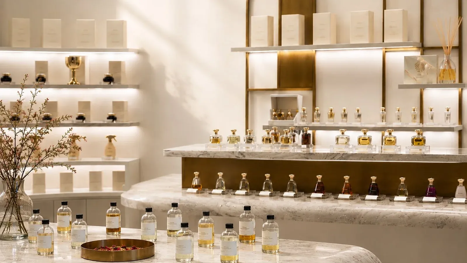 Guests creating personalised scented candles at a luxury live candle bar during a wedding and corporate event in Dubai