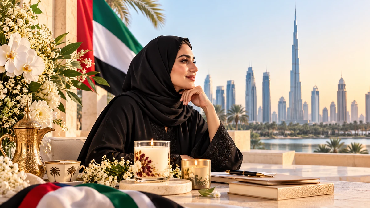 Artisanal fragrance oils, soy wax, and botanical ingredients prepared for an Emirati Women’s Day creative workshop in Dubai.